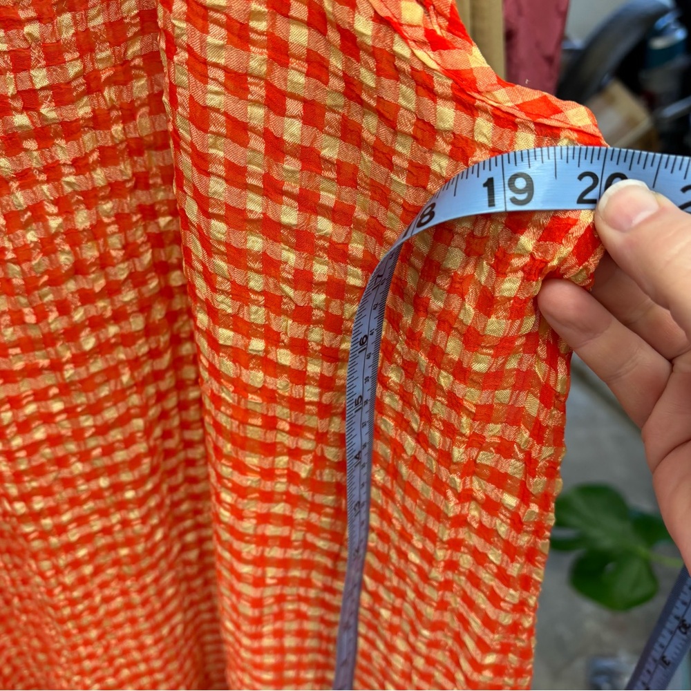 Semi sheer Natori maxi dress, orange and yellow gingham. Large - Picture 8 of 11